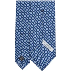 Viola Milano - Chain Circle Handprinted Selftipped Silk Tie - Navy/White - Handmade in Italy - Luxury Exclusive Collection - Avvenice