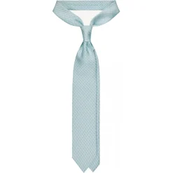 Viola Milano - Chain Circle Handprinted Selftipped Silk Tie - Menthol/White - Handmade in Italy - Luxury Exclusive Collection - Avvenice