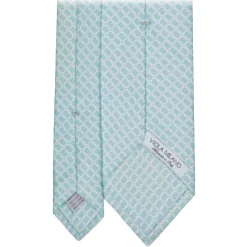 Viola Milano - Chain Circle Handprinted Selftipped Silk Tie - Menthol/White - Handmade in Italy - Luxury Exclusive Collection - Avvenice