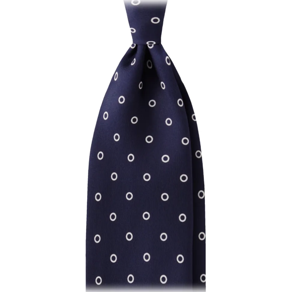 Viola Milano - Circle Printed Selftipped Italian Silk Tie - Navy/White - Handmade in Italy - Luxury Exclusive Collection - Avvenice