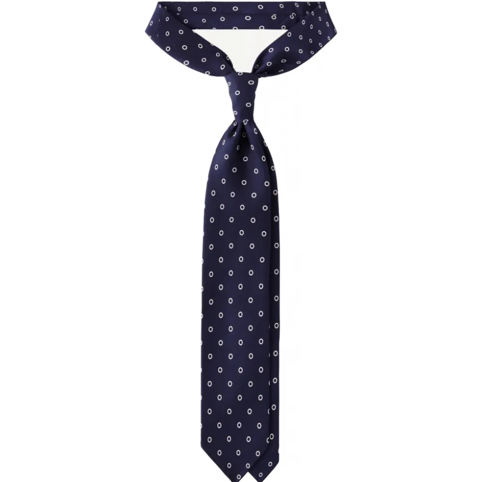 Viola Milano - Circle Printed Selftipped Italian Silk Tie - Navy/White - Handmade in Italy - Luxury Exclusive Collection - Avvenice