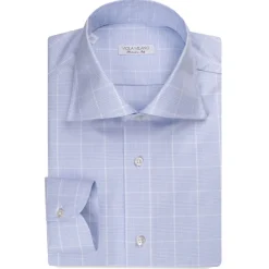 Viola Milano - Classic Check Cut-Away Collar Dress Shirt - Light Blue/White - Handmade in Italy - Luxury Exclusive Collection - Avvenice