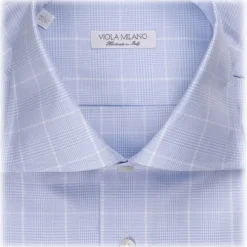 Viola Milano - Classic Check Cut-Away Collar Dress Shirt - Light Blue/White - Handmade in Italy - Luxury Exclusive Collection - Avvenice