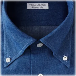 Viola Milano - Classic Denim Button-Down Collar Shirt - Denim - Handmade in Italy - Luxury Exclusive Collection - Avvenice