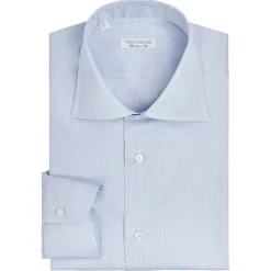 Viola Milano - Classic Micro Stripe Napoli Collar Dress Shirt - Blue/White - Handmade in Italy - Luxury Exclusive Collection - Avvenice