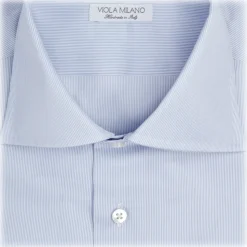 Viola Milano - Classic Micro Stripe Napoli Collar Dress Shirt - Blue/White - Handmade in Italy - Luxury Exclusive Collection - Avvenice