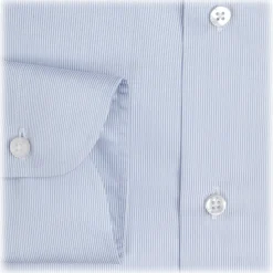 Viola Milano - Classic Micro Stripe Napoli Collar Dress Shirt - Blue/White - Handmade in Italy - Luxury Exclusive Collection - Avvenice