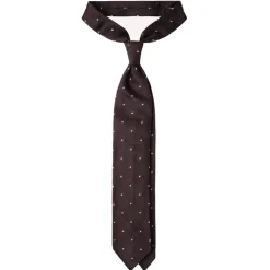 Viola Milano - Classic Polka Dot 3-Fold Grenadine Tie - Brown/White - Handmade in Italy - Luxury Exclusive Collection - Avvenice