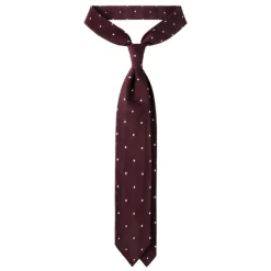 Viola Milano - Classic Polka Dot 3-Fold Grenadine Tie - Wine /  White - Made in Italy - Luxury Exclusive Collection - Avvenice