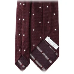 Viola Milano - Classic Polka Dot 3-Fold Grenadine Tie - Wine /  White - Made in Italy - Luxury Exclusive Collection - Avvenice