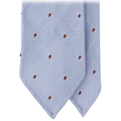 Viola Milano - Classic Polka Dot 3-Fold Grenadine Tie - Light Blue/Brown - Handmade in Italy - Luxury Exclusive Collection - Avvenice