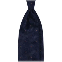 Viola Milano - Classic Polka Dot 3-Fold Grenadine Tie - Navy/Brown - Handmade in Italy - Luxury Exclusive Collection - Avvenice