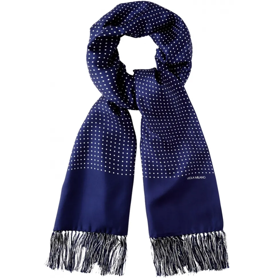 Viola Milano - Classic Polka Dot Madder Silk Scarf - Navy - Handmade in Italy - Luxury Exclusive Collection - Avvenice