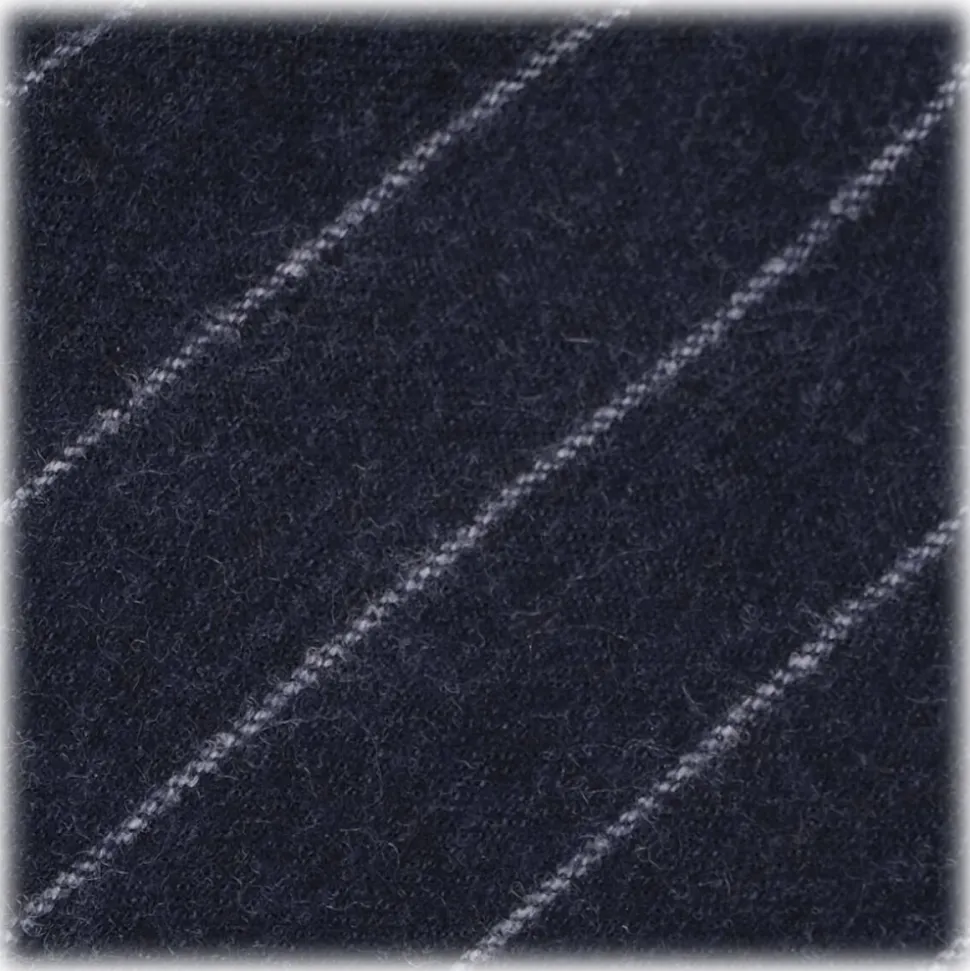 Viola Milano - Classic Shalk Stripe Untipped Flannel Tie - Navy - Made in Italy - Luxury Exclusive Collection - Avvenice