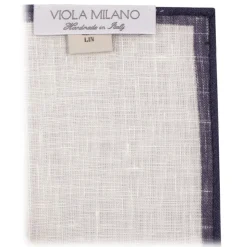Viola Milano - Classic Shoestring Linen Pocket Square - Navy - Handmade in Italy - Luxury Exclusive Collection - Avvenice