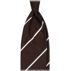 Viola Milano - Classic Stripe Selftipped Woven Silk Jacquard Tie - Brown/White - Handmade in Italy - Luxury Exclusive Collection - Avvenice
