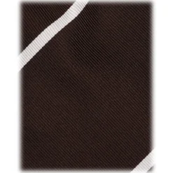 Viola Milano - Classic Stripe Selftipped Woven Silk Jacquard Tie - Brown/White - Handmade in Italy - Luxury Exclusive Collection - Avvenice