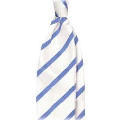 Viola Milano - Classic Stripe Selftipped Silk Jacquard Tie - Sea / Navy - Made in Italy - Luxury Exclusive Collection - Avvenice