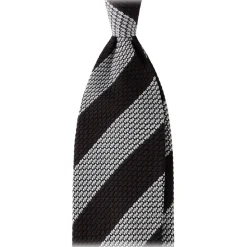 Viola Milano - Classic Stripe 3-Fold Grenadine Tie - Brown/White - Handmade in Italy - Luxury Exclusive Collection - Avvenice