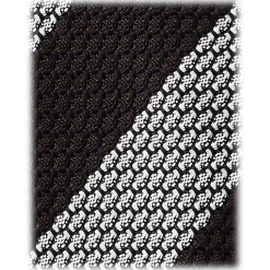 Viola Milano - Classic Stripe 3-Fold Grenadine Tie - Brown/White - Handmade in Italy - Luxury Exclusive Collection - Avvenice