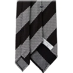Viola Milano - Classic Stripe 3-Fold Grenadine Tie - Brown/White - Handmade in Italy - Luxury Exclusive Collection - Avvenice