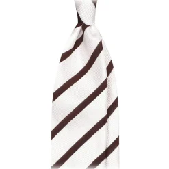 Viola Milano - Classic Stripe Selftipped Silk Jacquard Tie - Brown / Navy - Made in Italy - Luxury Exclusive Collection - Avvenice