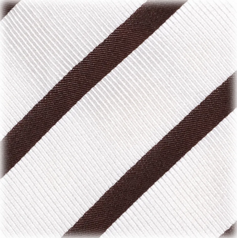 Viola Milano - Classic Stripe Selftipped Silk Jacquard Tie - Brown / Navy - Made in Italy - Luxury Exclusive Collection - Avvenice