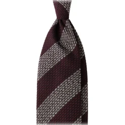 Viola Milano - Classic Stripe 3-Fold Grenadine Tie - Burgundy/White - Handmade in Italy - Luxury Exclusive Collection - Avvenice