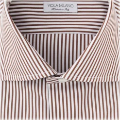 Viola Milano - Classic Stripe Cut-Away Collar Dress Shirt - Brown/White - Handmade in Italy - Luxury Exclusive Collection - Avvenice