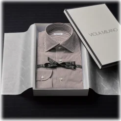 Viola Milano - Classic Stripe Cut-Away Collar Dress Shirt - Brown/White - Handmade in Italy - Luxury Exclusive Collection - Avvenice