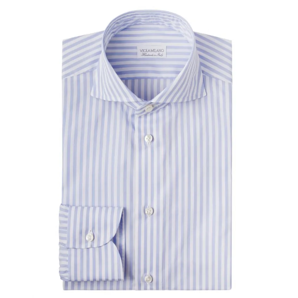 Viola Milano - Classic Stripe Shirt - Blue and White - Handmade in Italy - Luxury Exclusive Collection - Avvenice