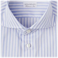 Viola Milano - Classic Stripe Shirt - Blue and White - Handmade in Italy - Luxury Exclusive Collection - Avvenice