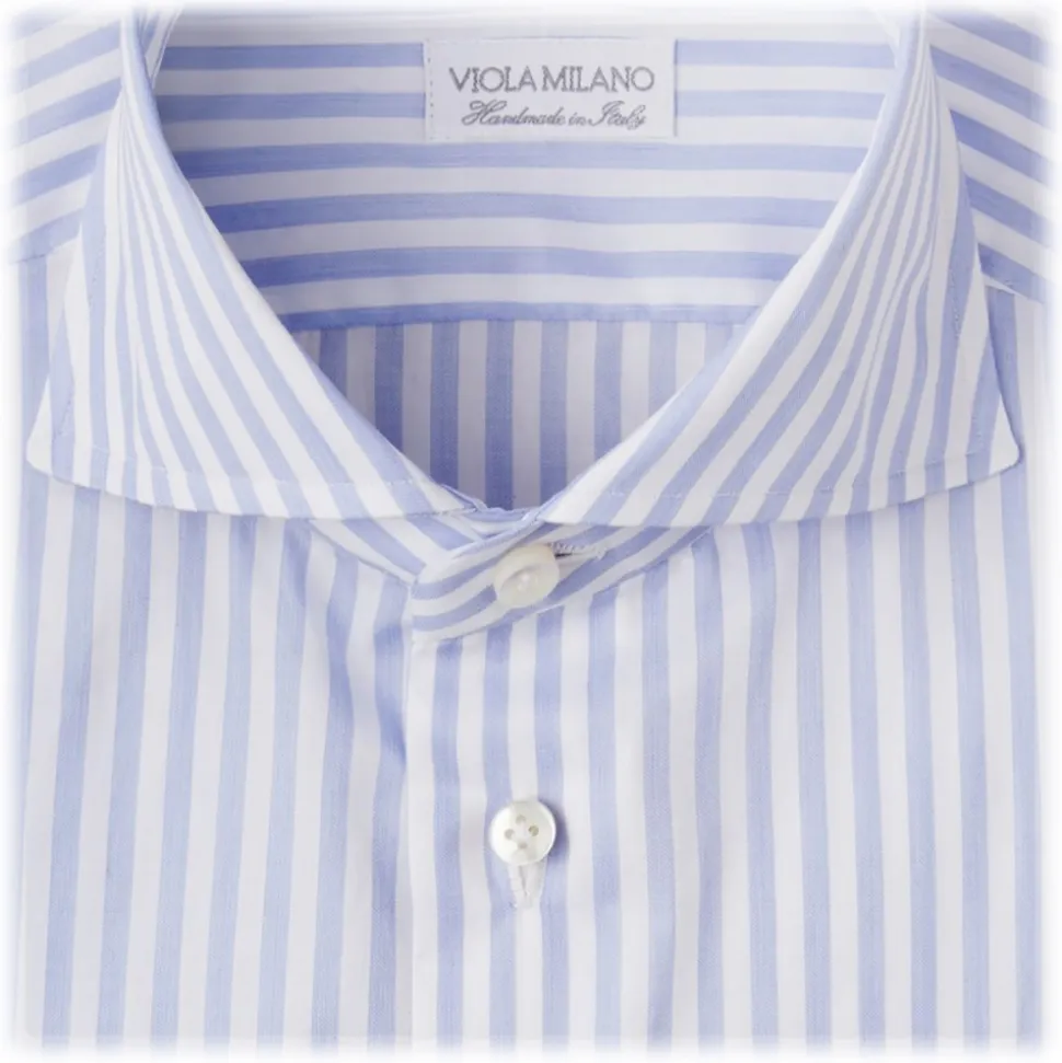 Viola Milano - Classic Stripe Shirt - Blue and White - Handmade in Italy - Luxury Exclusive Collection - Avvenice