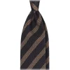 Viola Milano - Classic Stripe 3-Fold Grenadine Tie - Charcoal Navy/Taupe - Handmade in Italy - Luxury Exclusive Collection - Avvenice