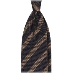 Viola Milano - Classic Stripe 3-Fold Grenadine Tie - Charcoal Navy/Taupe - Handmade in Italy - Luxury Exclusive Collection - Avvenice