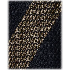 Viola Milano - Classic Stripe 3-Fold Grenadine Tie - Navy/Taupe - Handmade in Italy - Luxury Exclusive Collection - Avvenice