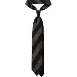 Viola Milano - Classic Stripe 3-Fold Grenadine Tie - Navy/Taupe - Handmade in Italy - Luxury Exclusive Collection - Avvenice