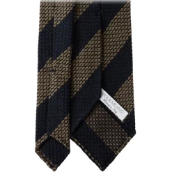 Viola Milano - Classic Stripe 3-Fold Grenadine Tie - Navy/Taupe - Handmade in Italy - Luxury Exclusive Collection - Avvenice