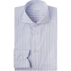 Viola Milano - Classic Stripe Cut-Away Collar Dress Shirt - Blue/White - Handmade in Italy - Luxury Exclusive Collection - Avvenice