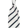 Viola Milano - Classic Stripe Selftipped Woven Silk Jacquard Tie - Navy/White - Handmade in Italy - Luxury Exclusive Collection - Avvenice