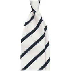 Viola Milano - Classic Stripe Selftipped Woven Silk Jacquard Tie - Navy/White - Handmade in Italy - Luxury Exclusive Collection - Avvenice