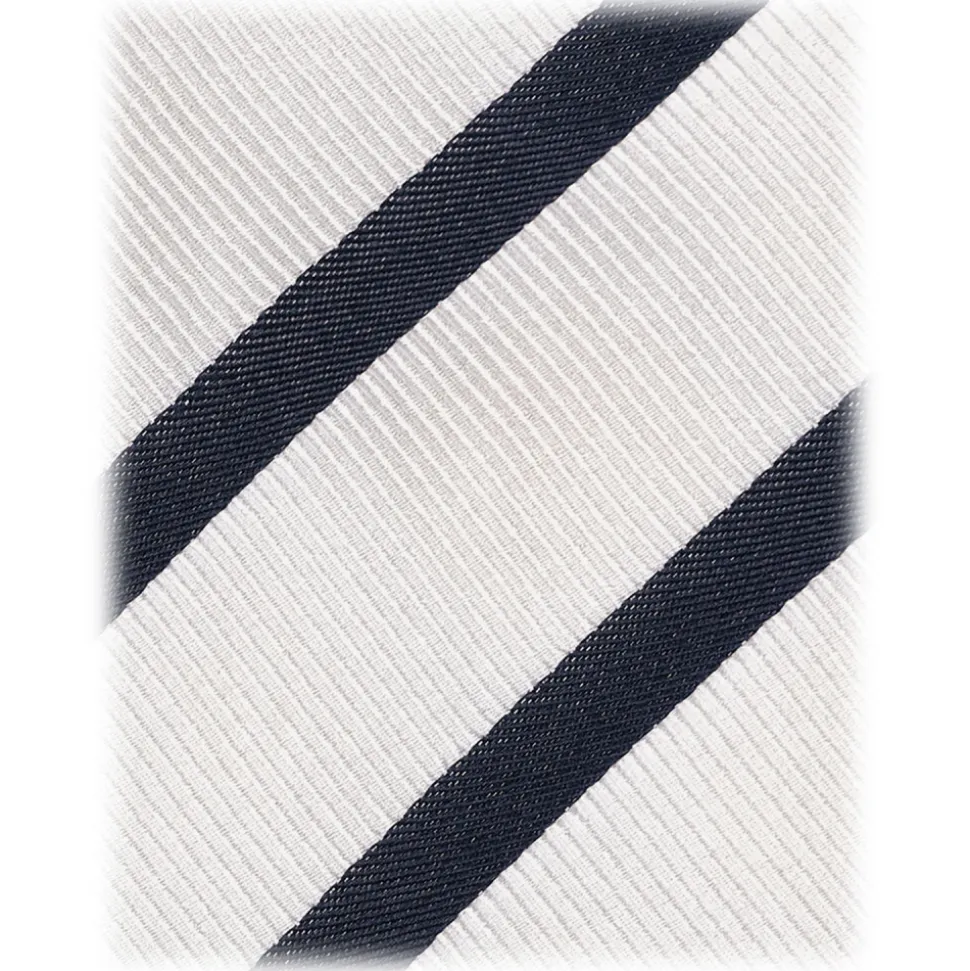 Viola Milano - Classic Stripe Selftipped Woven Silk Jacquard Tie - Navy/White - Handmade in Italy - Luxury Exclusive Collection - Avvenice