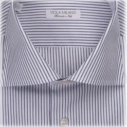 Viola Milano - Classic Stripe Cut-Away Collar Dress Shirt - Midnight/White - Handmade in Italy - Luxury Exclusive Collection - Avvenice