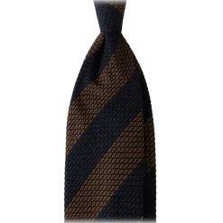 Viola Milano - Classic Stripe 3-Fold Grenadine Tie - Navy/Brown - Handmade in Italy - Luxury Exclusive Collection - Avvenice