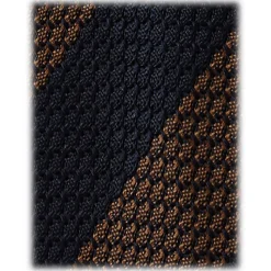 Viola Milano - Classic Stripe 3-Fold Grenadine Tie - Navy/Brown - Handmade in Italy - Luxury Exclusive Collection - Avvenice