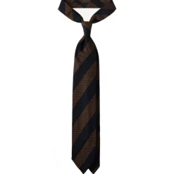 Viola Milano - Classic Stripe 3-Fold Grenadine Tie - Navy/Brown - Handmade in Italy - Luxury Exclusive Collection - Avvenice