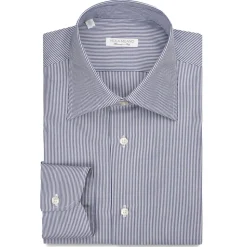 Viola Milano - Classic Stripe Napoli Collar Dress Shirt - Navy/White - Handmade in Italy - Luxury Exclusive Collection - Avvenice