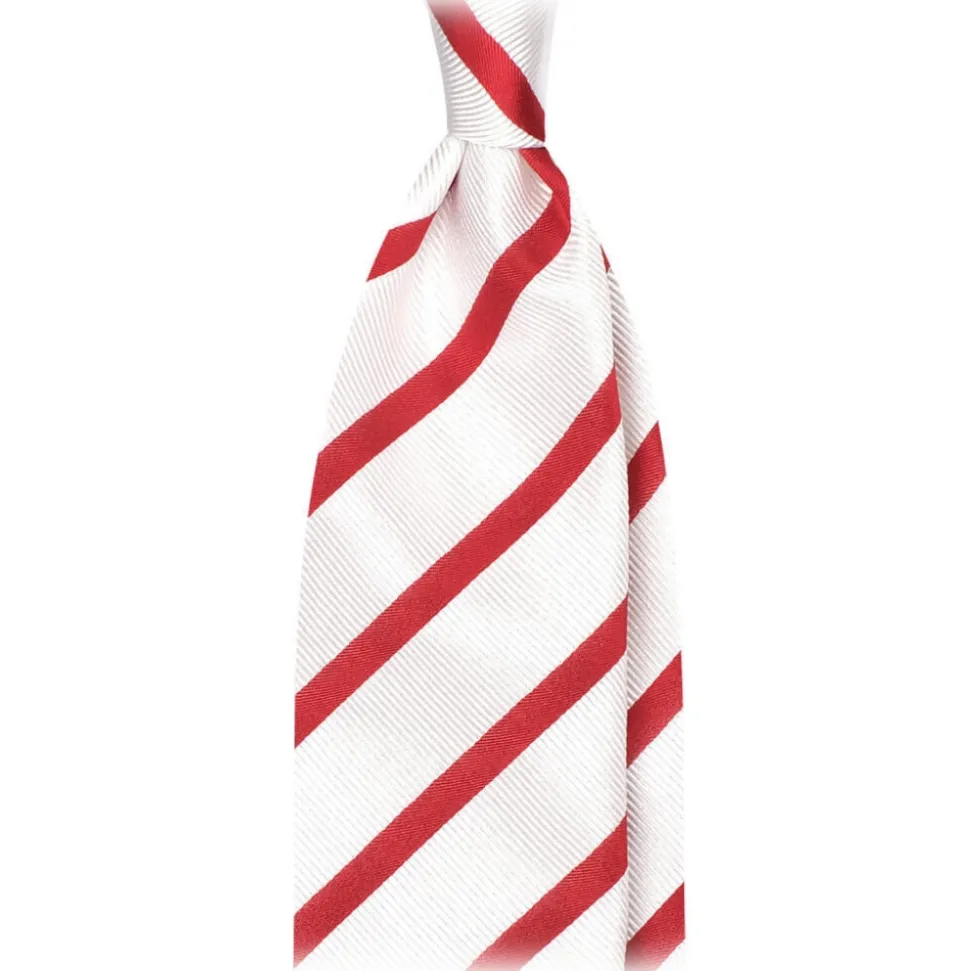 Viola Milano - Classic Stripe Selftipped Silk Jacquard Tie - Red / Navy - Made in Italy - Luxury Exclusive Collection - Avvenice