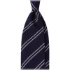 Viola Milano - Classic Stripe 3-Fold Grenadine Tie - Navy/White - Handmade in Italy - Luxury Exclusive Collection - Avvenice