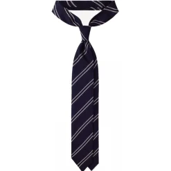 Viola Milano - Classic Stripe 3-Fold Grenadine Tie - Navy/White - Handmade in Italy - Luxury Exclusive Collection - Avvenice